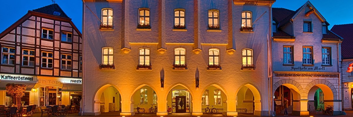 Old town hall illuminated