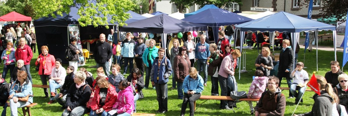 Celebrating people on a meadow