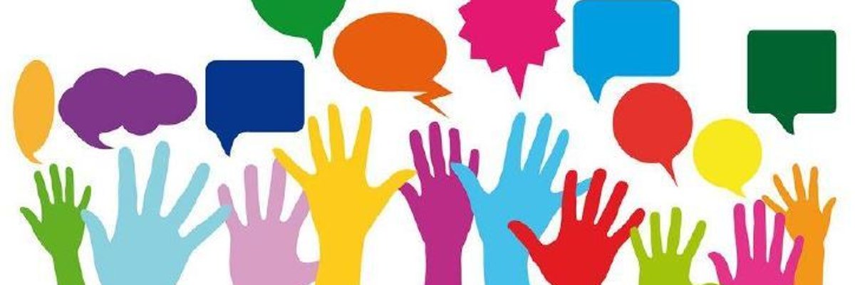 Hands and speech bubbles