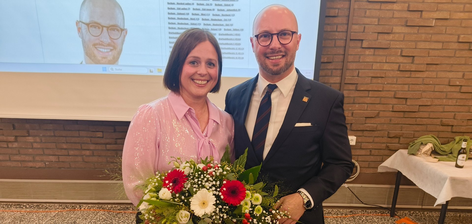 The re-elected mayor Michael Gerdhenrich and his wife Anna.