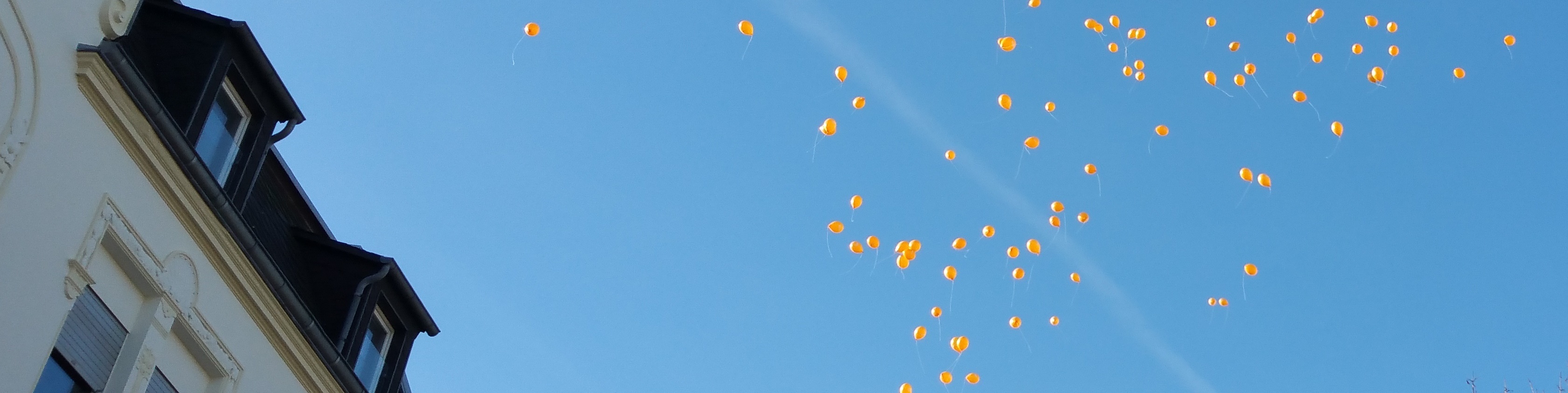 orange balloons in the blue sky