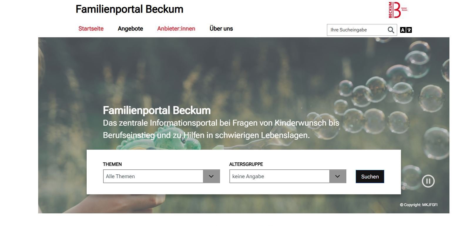 Schermafbeelding van het familieportaal