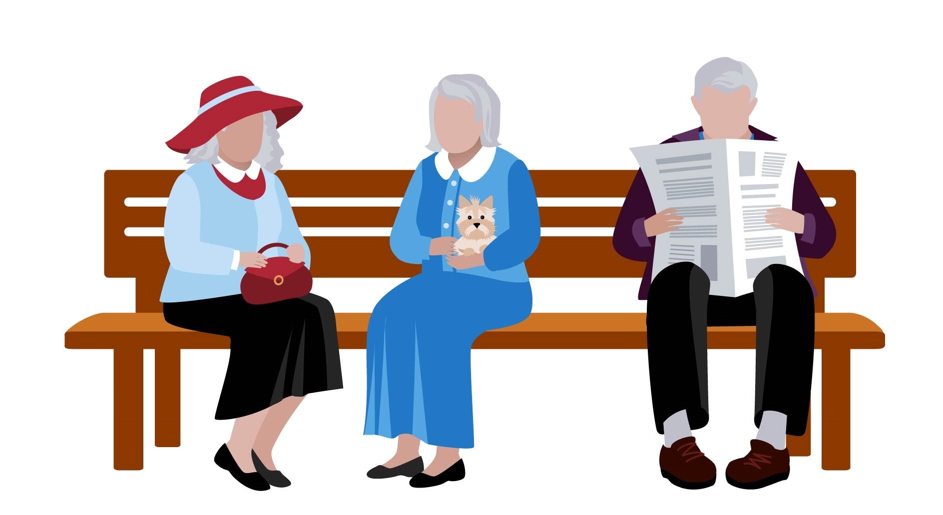 Drei Personen sitzen auf einer Bank