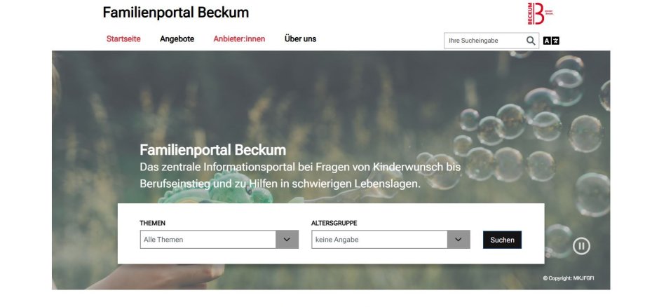 Screenshot des Familienportals