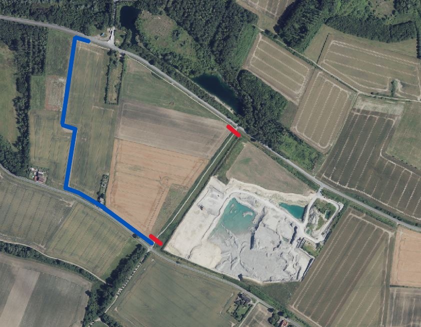 Luftbild mit Markierungen Lippberg Nord-Pflaumenallee