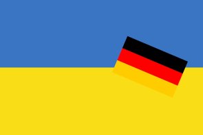 Ukraine-Flagge mit kleiner deutscher Flagge